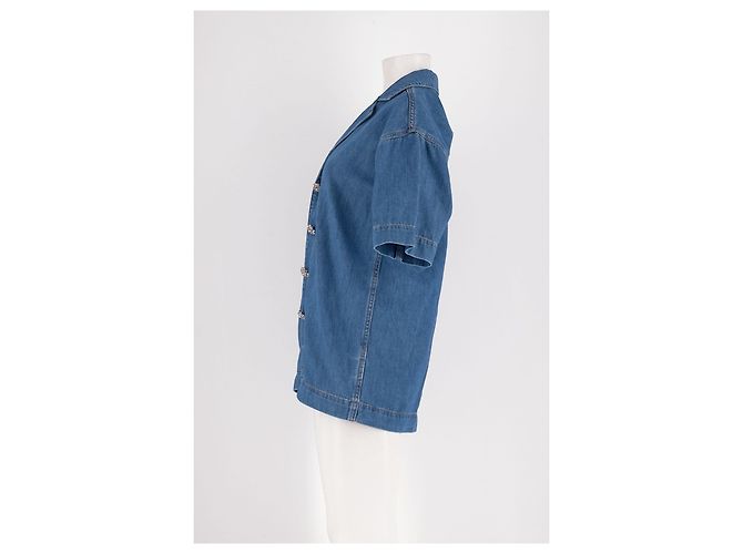 Ganni Camicia Corta in Denim Blu in Cotone - vista 3