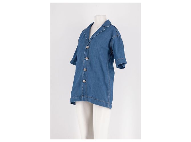 Ganni Camicia Corta in Denim Blu in Cotone - vista 4