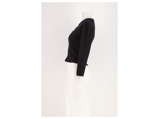 Pull Rouje en laine noire avec nœuds - vue 3