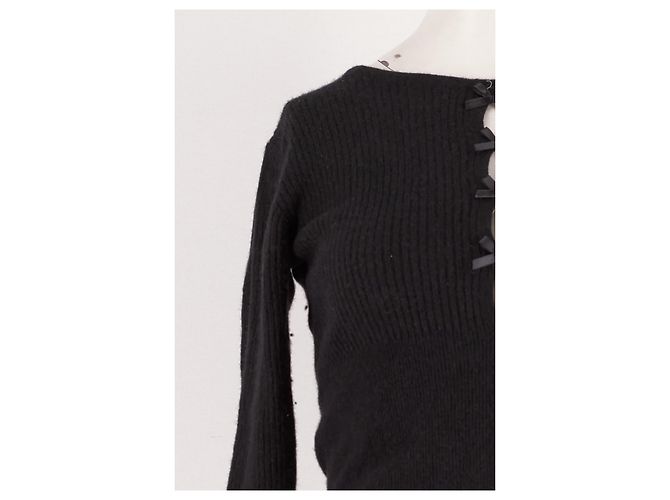 Pull Rouje en laine noire avec nœuds - vue 6