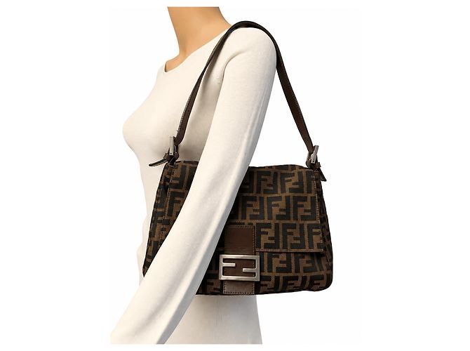 Fendi Borsa a tracolla Mamma Baguette in tela Zucca marrone - vista 12