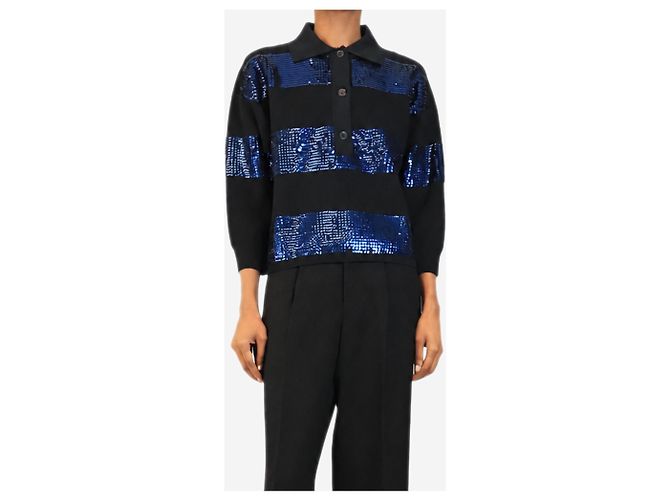 Essentiel Antwerp Navy Sequin Block Strick- Polo-Top - size XS - Ansicht 3