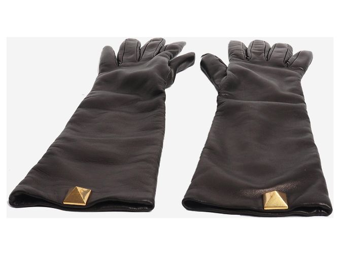Valentino Lange Rockstud Lederhandschuhe in Dunkelbraun - Ansicht 5