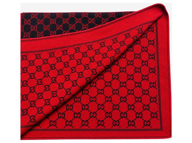 Gucci Sciarpa in lana monogram blu navy e rossa - vista 2