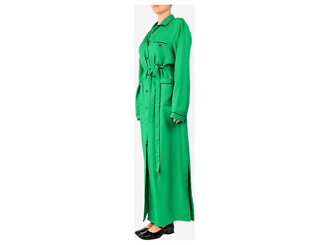 Prada Grünes Seidenkleid mit Gürtel - Größe UK 12 - Ansicht 3