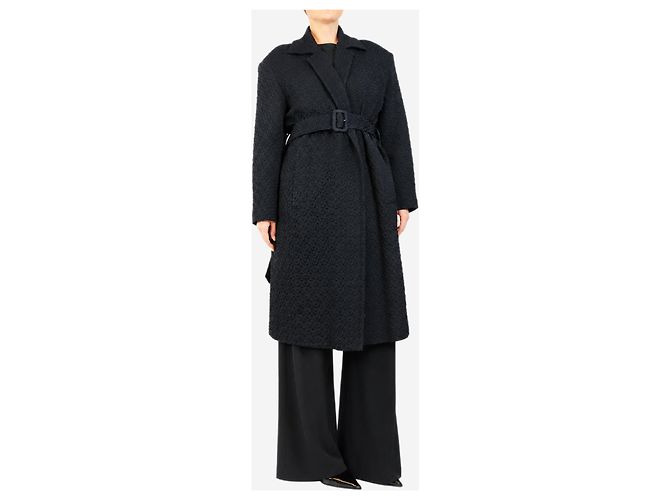 Dries Van Noten Cappotto jacquard nero e blu navy - size M - vista 3