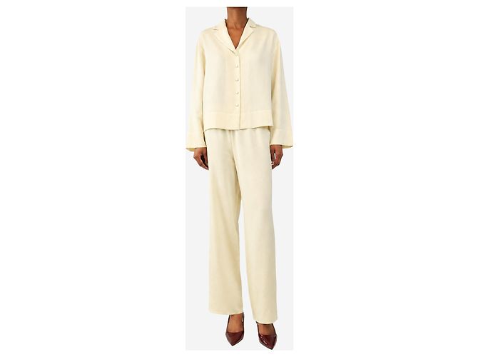 Autre Marque Set blusa e pantaloni in seta giallo burro - size XS - vista 3