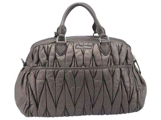Miu Miu Matelasse Hand Bag Leather Gray Silver - vista 3