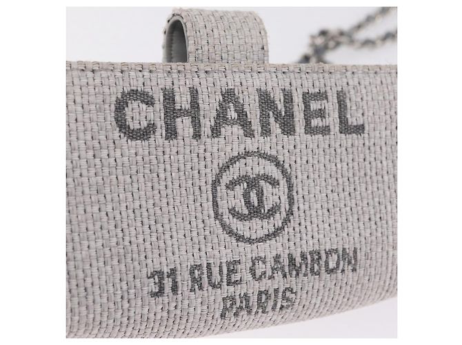 CHANEL Deauville Line Chain Shoulder Bag Canvas Gray Silver CC - vista 15