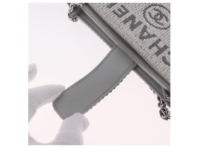 CHANEL Deauville Line Chain Shoulder Bag Canvas Gray Silver CC - vista 16