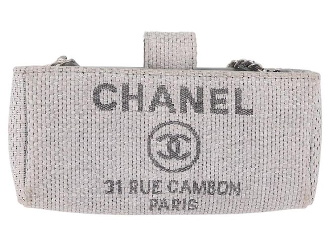 CHANEL Deauville Line Chain Shoulder Bag Canvas Gray Silver CC - vista 2