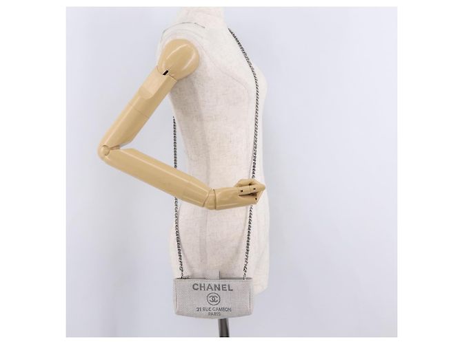 CHANEL Deauville Line Chain Shoulder Bag Canvas Gray Silver CC - vista 27