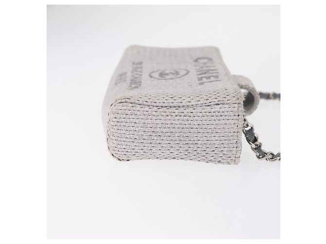 CHANEL Deauville Line Chain Shoulder Bag Canvas Gray Silver CC - vista 5