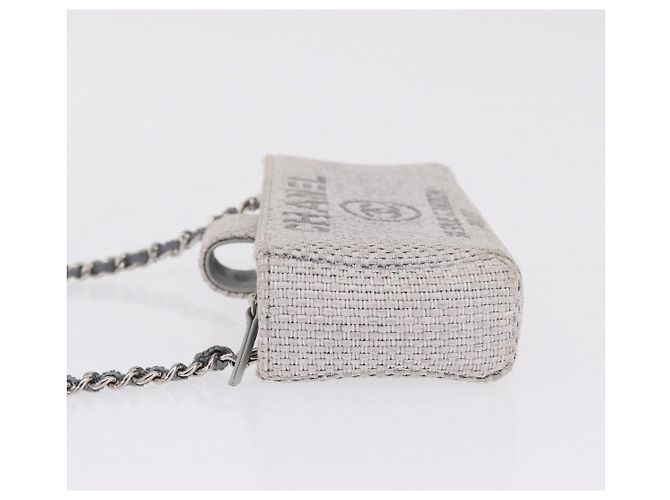 CHANEL Deauville Line Chain Shoulder Bag Canvas Gray Silver CC - vista 6