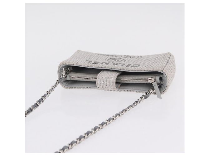 CHANEL Deauville Line Chain Shoulder Bag Canvas Gray Silver CC - vista 7