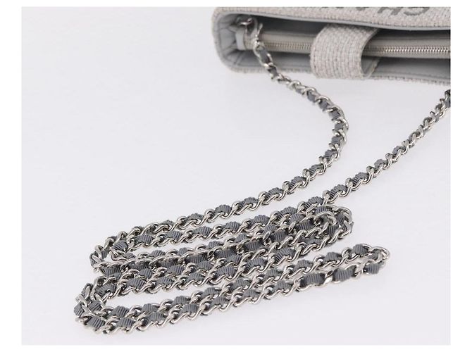 CHANEL Deauville Line Chain Shoulder Bag Canvas Gray Silver CC - vista 8