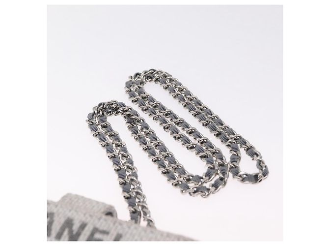 CHANEL Deauville Line Chain Shoulder Bag Canvas Gray Silver CC - vista 9