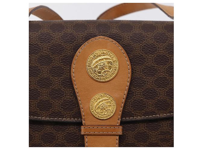 Céline CELINE Macadam Canvas Medallion Hand Bag PVC Leather Brown Gold - vista 15