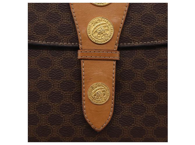 Céline CELINE Macadam Canvas Medallion Hand Bag PVC Leather Brown Gold - vista 16