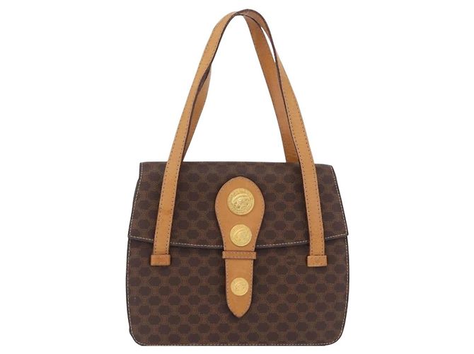 Céline CELINE Macadam Canvas Medallion Hand Bag PVC Leather Brown Gold - vista 2