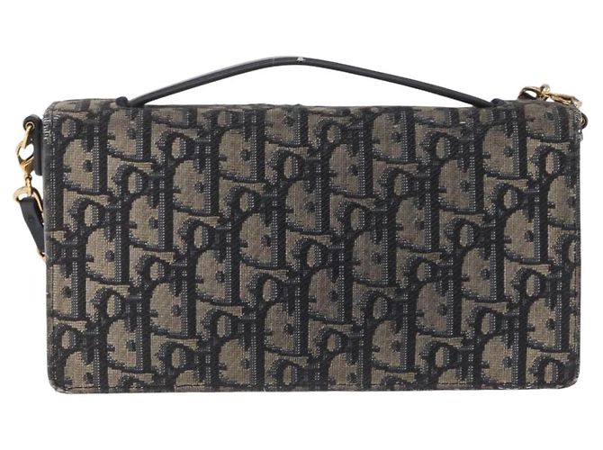 Christian Dior Trotter Canvas Chain Shoulder Bag Navy Gold - vista 3