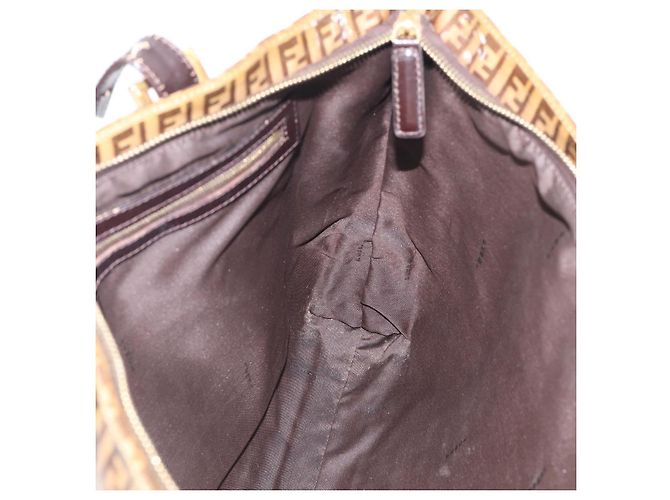 FENDI Zucchino Canvas Tote Bag Coated Canvas Beige Gold - vista 19