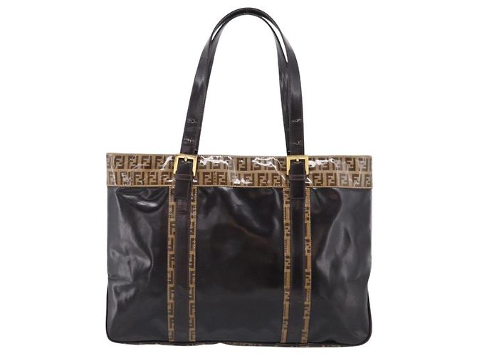 FENDI Zucchino Canvas Tote Bag Coated Canvas Beige Gold - vista 2