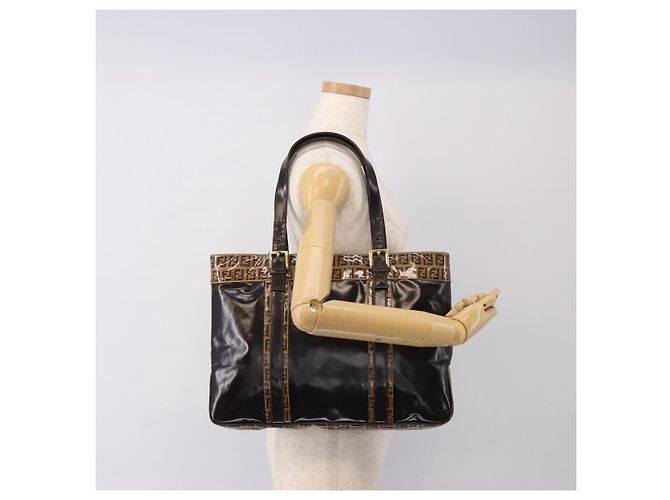 FENDI Zucchino Canvas Tote Bag Coated Canvas Beige Gold - vista 24