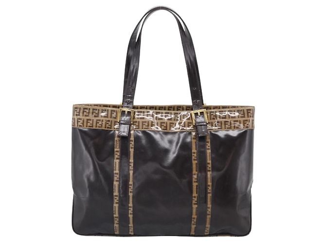 FENDI Zucchino Canvas Tote Bag Coated Canvas Beige Gold - vista 3