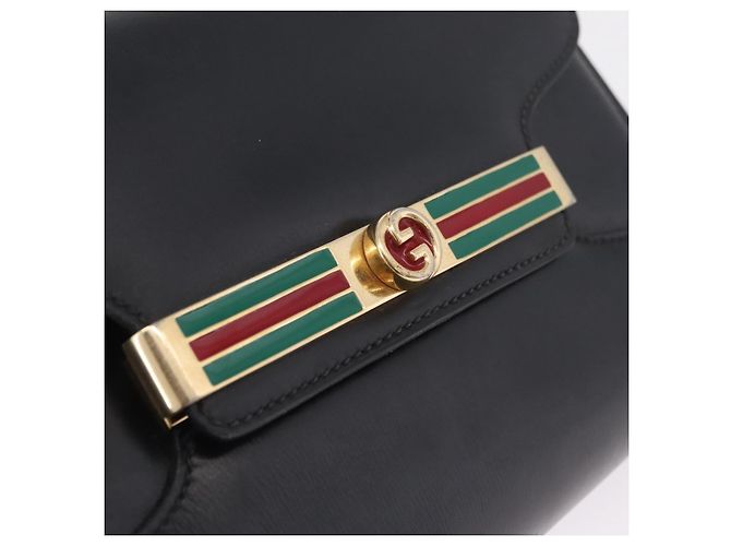 GUCCI Web Sherry Line Shoulder Bag Leather Gold Black - vista 17