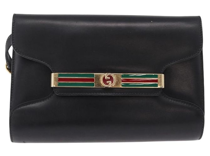 GUCCI Web Sherry Line Shoulder Bag Leather Gold Black - vista 2