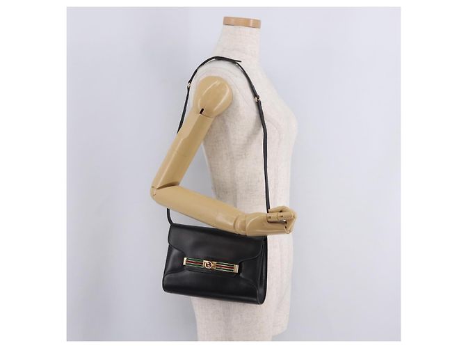 GUCCI Web Sherry Line Shoulder Bag Leather Gold Black - vista 27
