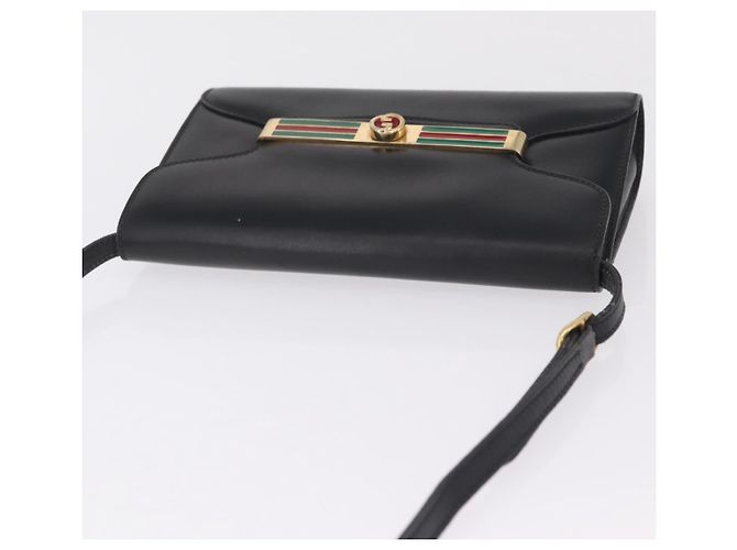 GUCCI Web Sherry Line Shoulder Bag Leather Gold Black - vista 7