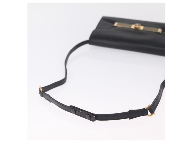 GUCCI Web Sherry Line Shoulder Bag Leather Gold Black - vista 8