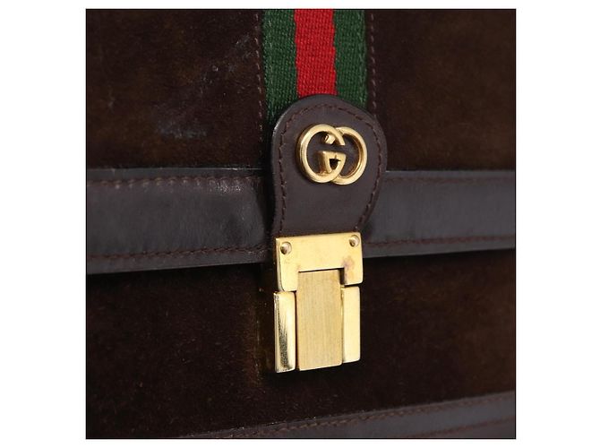 GUCCI Web Sherry Line Shoulder Bag Suede Brown Gold Tone - vista 18