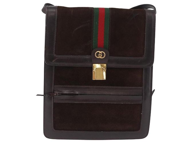 GUCCI Web Sherry Line Shoulder Bag Suede Brown Gold Tone - vista 2