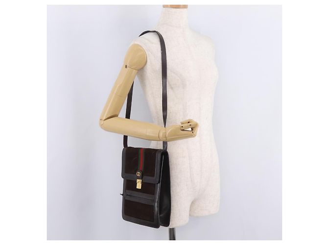 GUCCI Web Sherry Line Shoulder Bag Suede Brown Gold Tone - vista 28