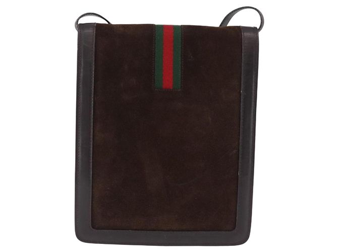 GUCCI Web Sherry Line Shoulder Bag Suede Brown Gold Tone - vista 3