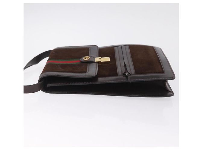 GUCCI Web Sherry Line Shoulder Bag Suede Brown Gold Tone - vista 5