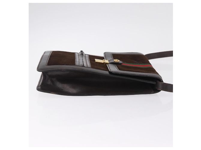 GUCCI Web Sherry Line Shoulder Bag Suede Brown Gold Tone - vista 6
