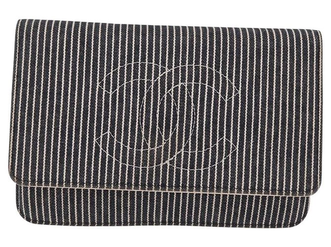 CHANEL Chain Shoulder Bag Canvas Navy Silver CC - vista 2