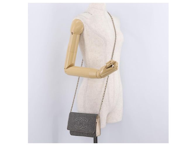 CHANEL Chain Shoulder Bag Canvas Navy Silver CC - vista 32