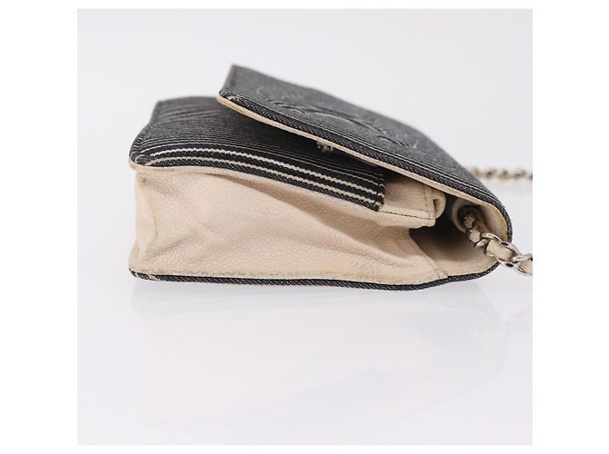 CHANEL Chain Shoulder Bag Canvas Navy Silver CC - vista 4