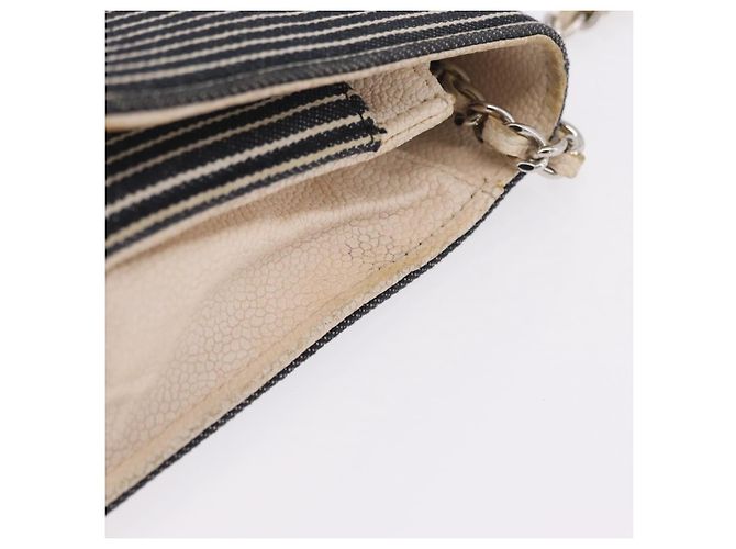 CHANEL Chain Shoulder Bag Canvas Navy Silver CC - vista 5
