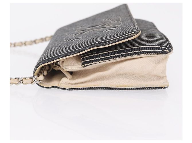 CHANEL Chain Shoulder Bag Canvas Navy Silver CC - vista 6