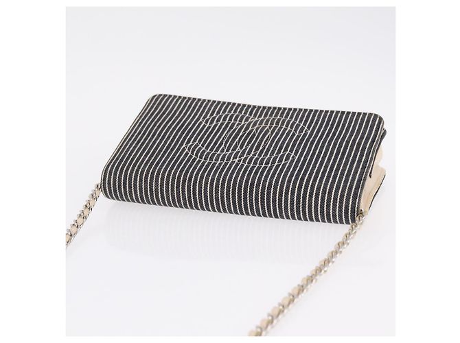 CHANEL Chain Shoulder Bag Canvas Navy Silver CC - vista 8