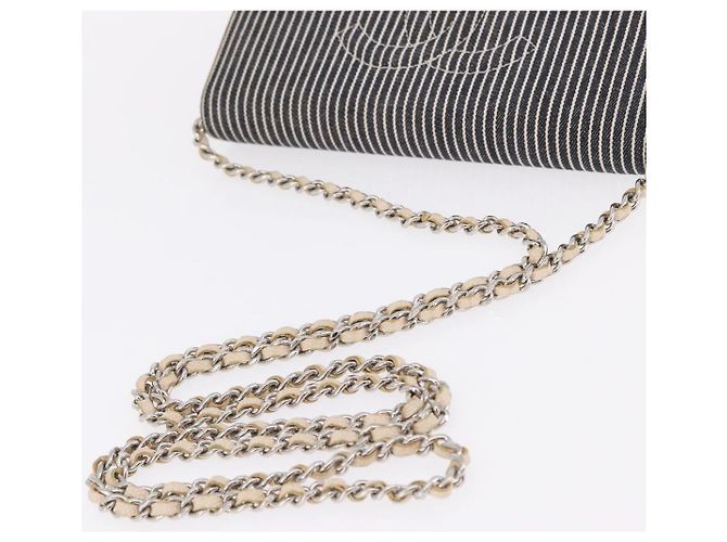 CHANEL Chain Shoulder Bag Canvas Navy Silver CC - vista 9