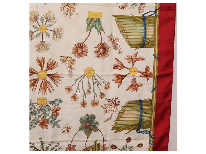 Hermès HERMES Carre 90 Scarf Silk Red White  Herbier de Gavarnie - vista 7