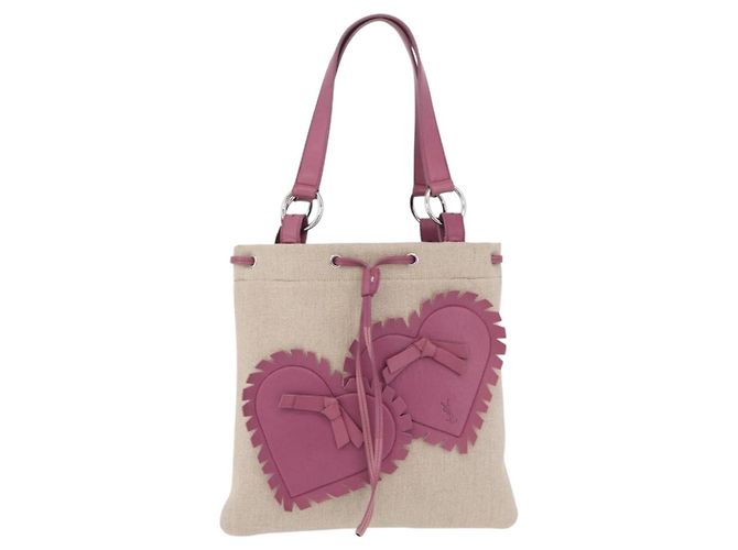 Autre Marque Saint Laurent Kahala Tote Bag Canvas Beige Silver - vista 2