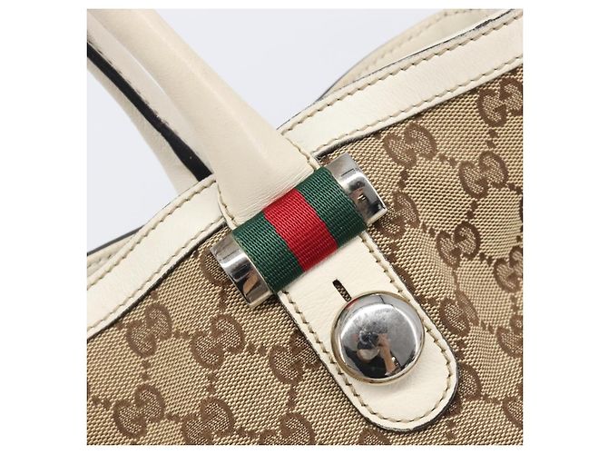 GUCCI GG Canvas Web Sherry Line Tote Bag Beige Silver 232970 - vista 16